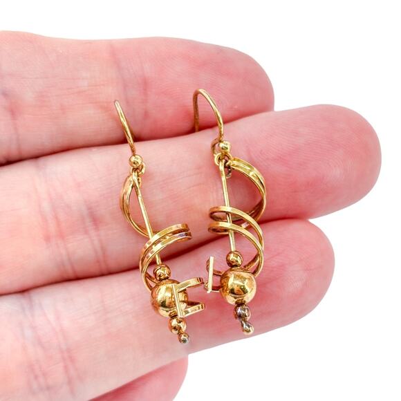 Vintage Jewelry - Vintage Sterling Silver 925 Gold Vermeil Spiral Dangle Earrings